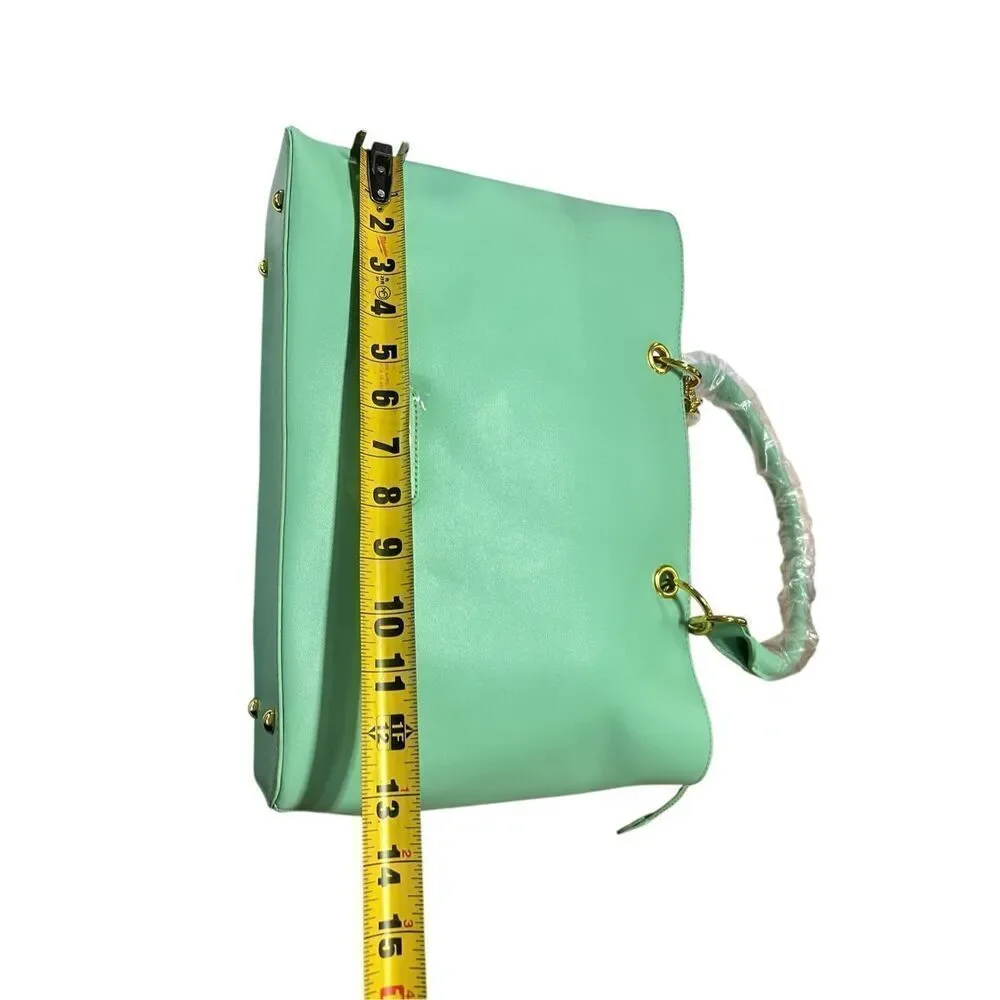 JOY & IMAN split Leather Timeless Chic Everything Tote and wallet iPad bag mint